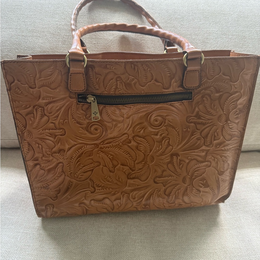 Patricia Nash Floral Embossed Brown Tote